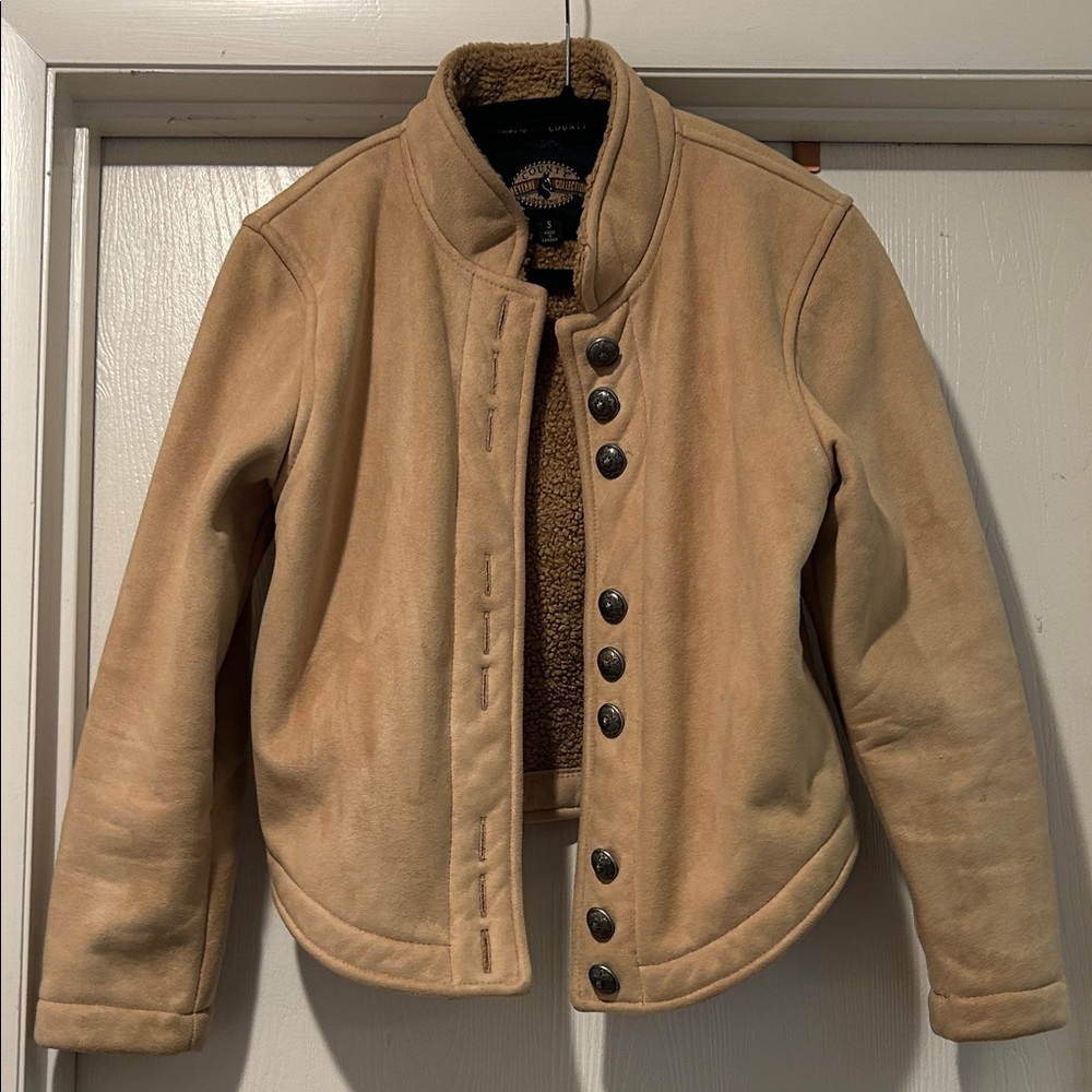 Tan Women's Faux Suede Button Up Jacket